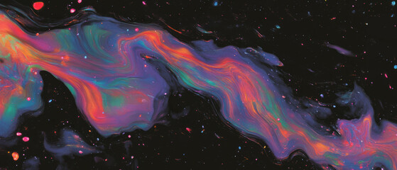 Confetti stream with vibrant colors flowing against a black background in abstract design