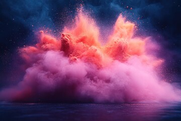 Vibrant explosion of colored smoke in dark environment