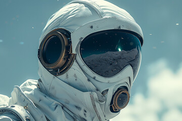 Fototapeta premium Close up photo of person wear gas mask and protective clothing in industrial environment
