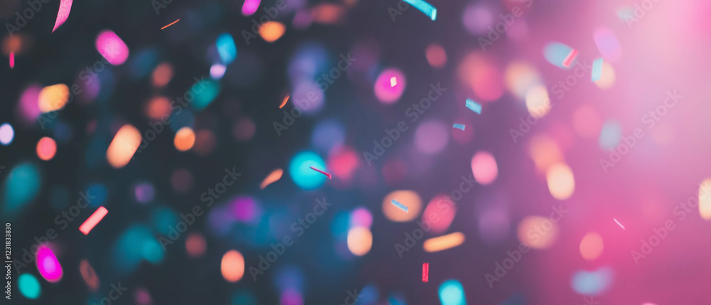 Poster vibrant confetti overlay with depth of field creates a dynamic backdrop against black