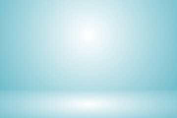 Empty blue soft smooth blur 3d room background, studio background in light blue gradient color, backdrop for display product, vector illustration