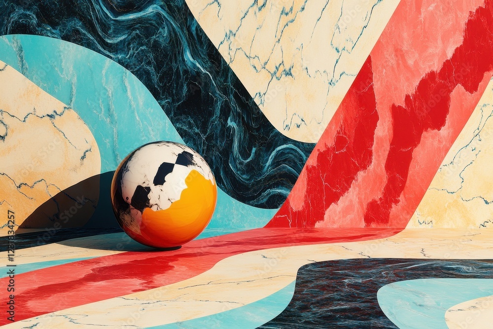 Poster abstract marble background with colorful sphere