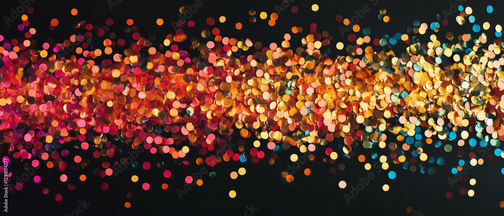 Aufkleber confetti overlay with vibrant gradient colors and smooth golden transitions on black background