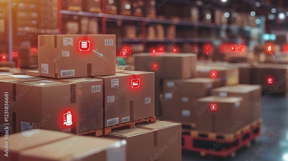 Poster Advanced AI powered warehouse with interconnected robotic networks smart conveyor systems
