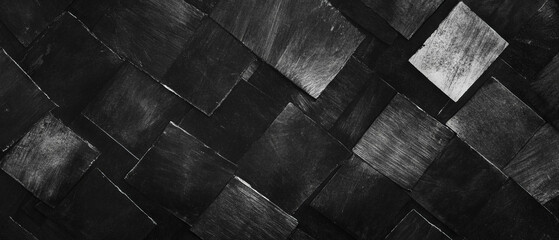 Confetti texture with geometric square shapes on deep black background for festive designs