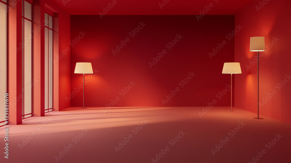 Poster empty red room. 3d studio background in perspective view. abstract backdrop for photography, modern 