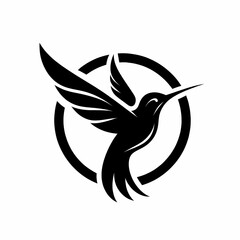 High-contrast hummingbird artwork emphasizing elegance and motion in clean design