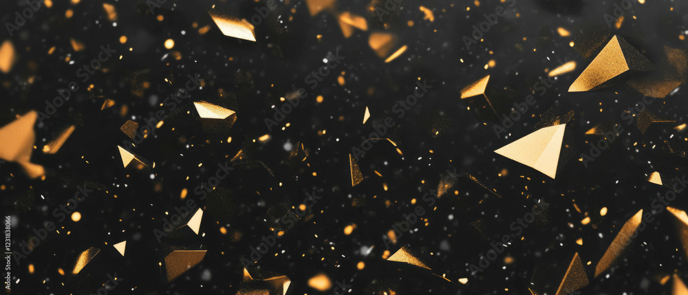 Poster confetti overlay texture with sharp golden edges on a black background for celebrations