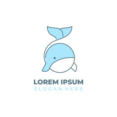 Vector whale logo, line art style combined with shapes