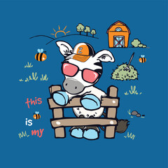 Stylish cute zebra in a modern, cool style with bold patterns and a playful attitude
