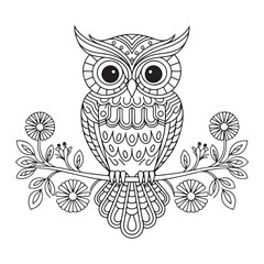 Fototapeta premium Ornate Owl Line Art – Perfect for Tattoos & Coloring Pages