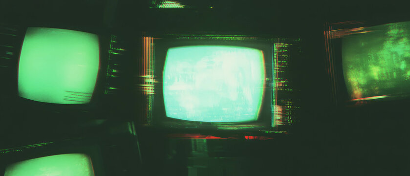 Vintage CRT screen texture with green monochrome display on a black background