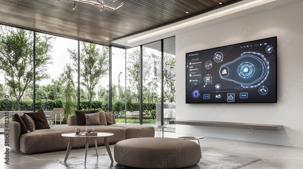 Fototapete futuristic smart home interface seamlessly integrated into a stylish and modern living space featuri