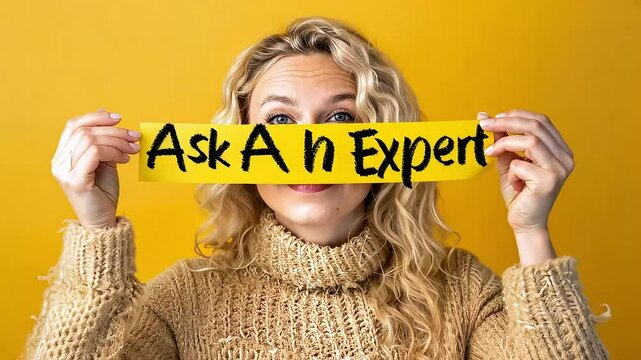 Engaging expert advice: interactive q&a session with enthusiastic host against vibrant yellow backdropю ask an expert