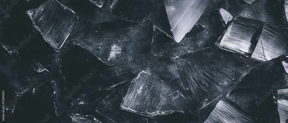 Poster dark textured background featuring broken glass shards creating depth and contrast