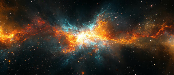 Fototapeta premium Vibrant cosmic explosion reveals contrasting colors against deep dark background