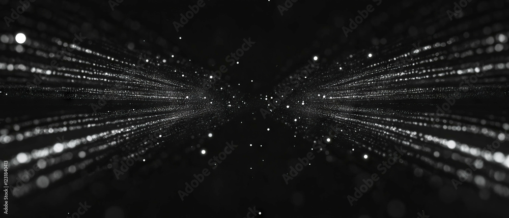 Poster deep dark background with bright sparks creating a cosmic atmosphere in contrast