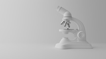  3D render of a white microscope on a solid background.