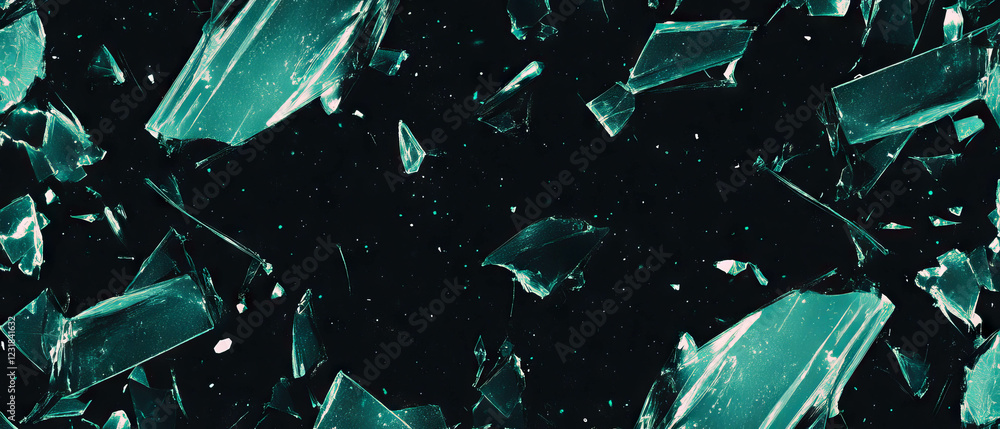 Poster visual texture of distorted broken glass with glitch effects on a black background