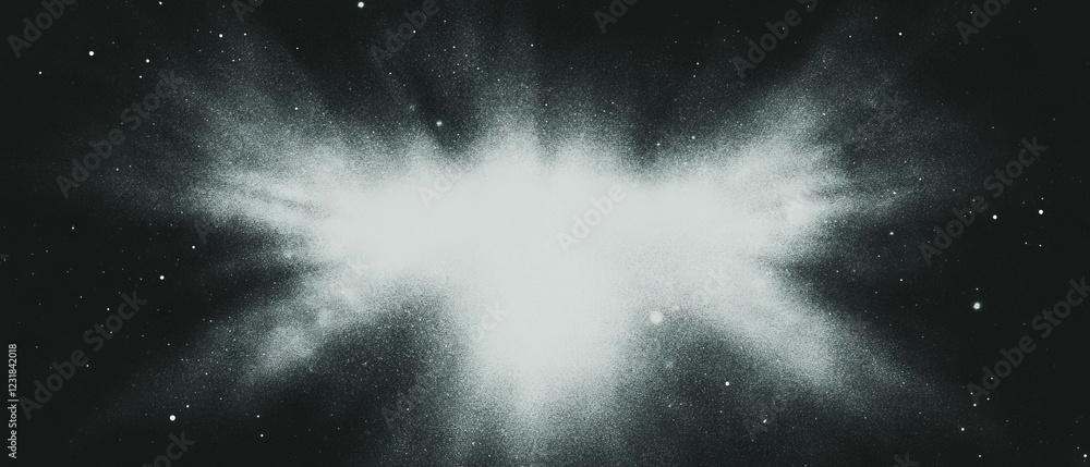 Poster distorted glitching dust effects create a captivating focal point against a dark backdrop