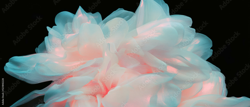 Poster distorted glitching petal effects creating a captivating digital art display on black background