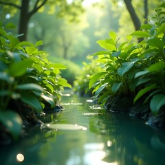 Naklejka premium Emerald Leaves A Dance of Light and Shadow