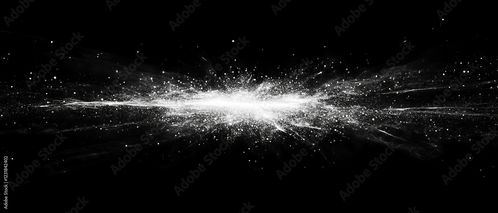 Poster distorted spark effects create an edgy digital noise overlay on a stark black background