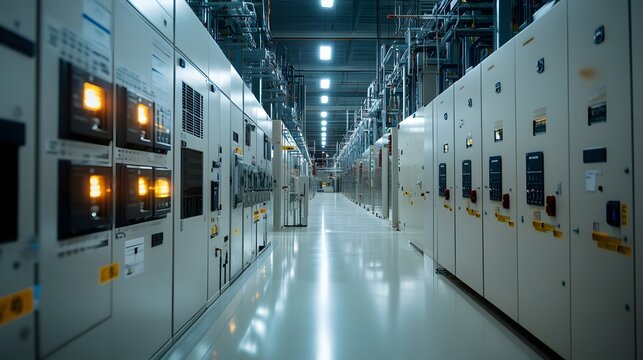 A computer generated image of a cityscape with a large number of electrical boxes. The boxes are lit up in orange, giving the impression of a busy, industrial area. Scene is one of energy and activity