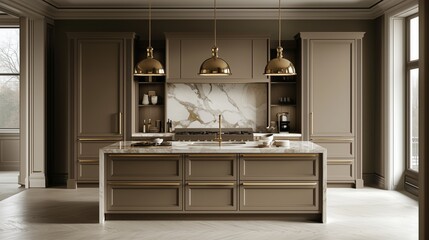Luxurious kitchen interior featuring rich earth tones and elegant design elements, perfect for modern living spaces