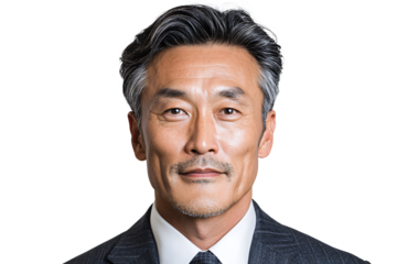 Professional business portrait of a confident middle-aged man in a suit studio setting high-quality image neutral background focused expression leadership concept