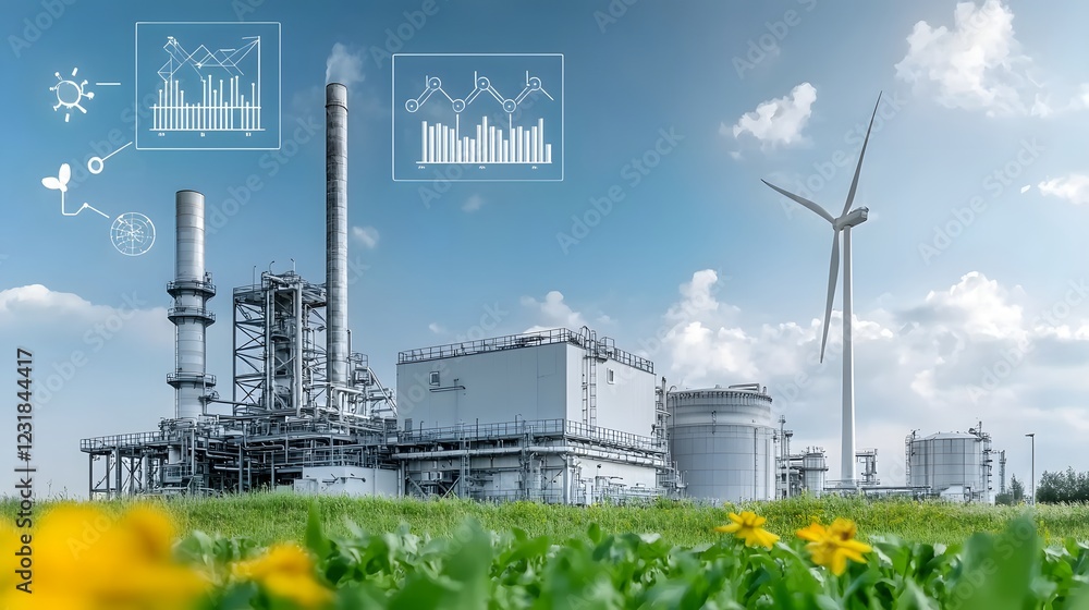 Aufkleber high tech biofuel production facility equipped with interconnected refining units storage tanks and 