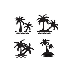 palm tropical tree set icons palm vector icon illustration, logo template black silhouette illustration isolated on white background.	
