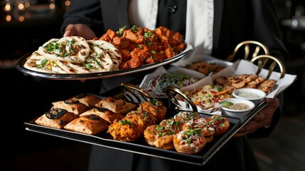 Obraz premium Ethnic Cuisine: A buffet showcasing traditional Indian dishes like biryani, naan, and curries.