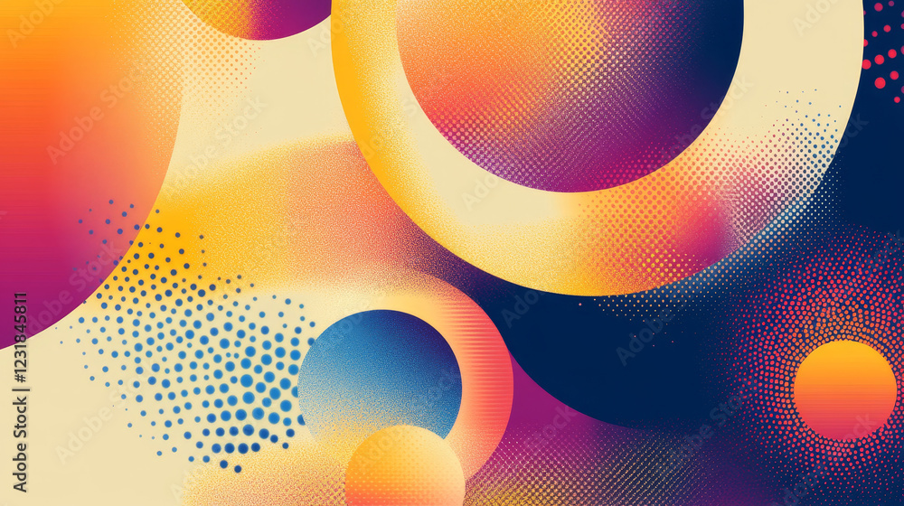 Aufkleber y2k retro style poster and cover design template with wireframe circle and ball shapes with gradient