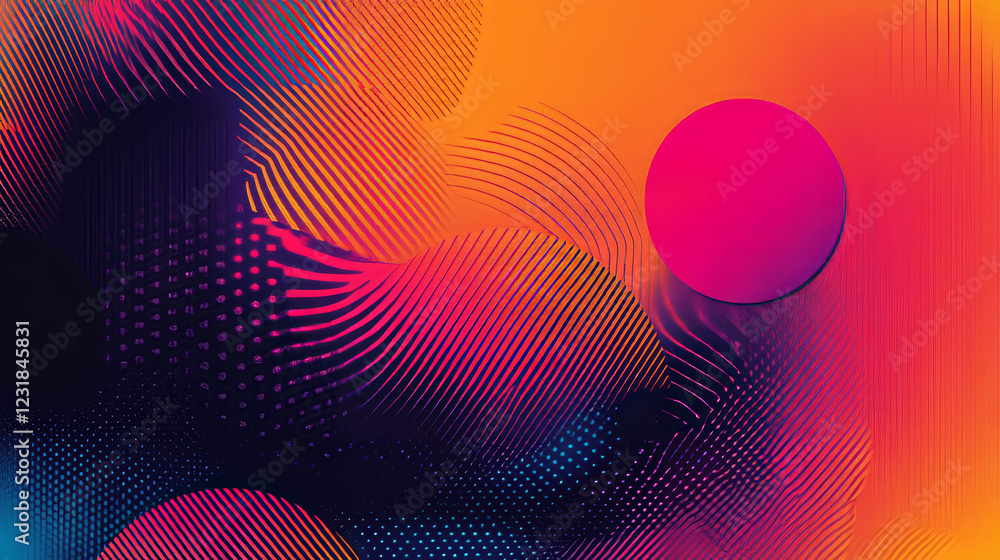 Aufkleber y2k retro style poster and cover design template with wireframe circle and ball shapes with gradient