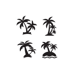 palm tropical tree set icons palm vector icon illustration, logo template black silhouette illustration isolated on white background.	
