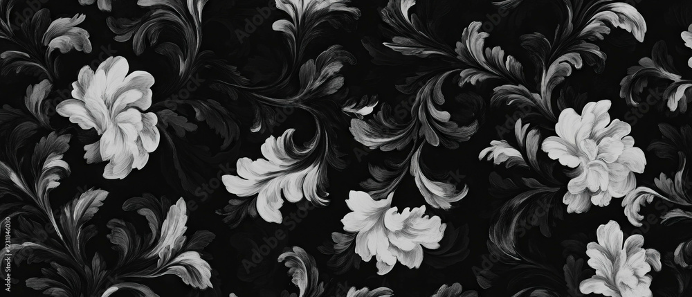 Aufkleber overlay texture featuring dusty floral patterns on a black background with empty center