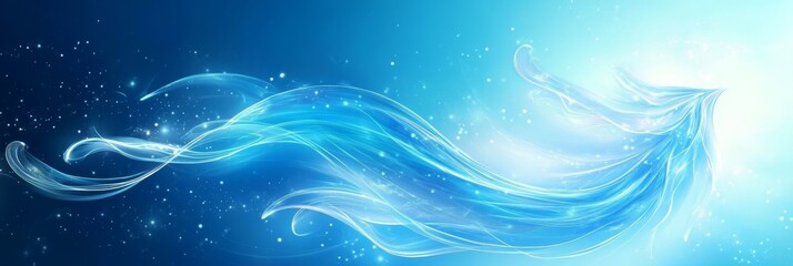 Abstract Blue Glowing Banner, Swirling Wave With Light Effects and Bokeh, Motion Lines Background