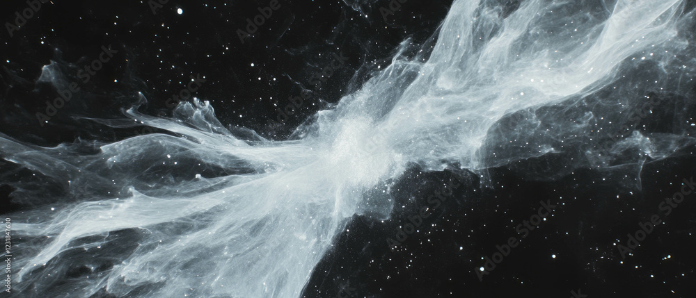 Poster exploring intricate micro textures and sparks against a deep black background