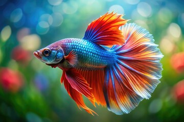 Fototapeta premium A vibrant, high-resolution close-up of a stunning Siamese fighting fish, showcasing its detailed, colorful beauty.