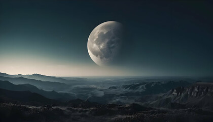 Ethereal Alien Landscape Under a Gigantic Moon