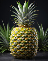 Obraz premium a fresh pineapple with rough spiky skin and green leaves