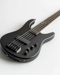 Obraz premium Elegant Black Electric Guitar with Sleek Design and Amplifier Controls