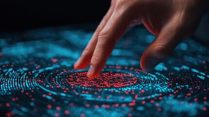 Naklejka premium Hand Holographic bar stock Business Tablet concept. Futuristic Digital Trading Concept with Businessman s Hand Interacting with Vibrant Data Network
