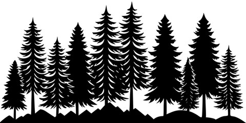Obraz premium forest black silhouette vector, Simple silhouette Design vector with white background. Tree vector 