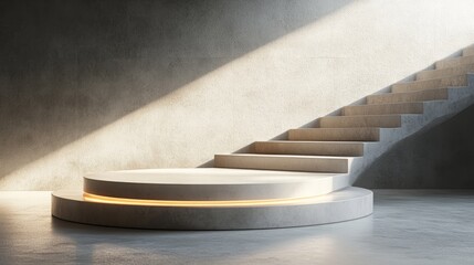 Naklejka premium Minimalistic podium in a close-up shot, with a sleek and modern design, perfect for product display in a contemporary setting 