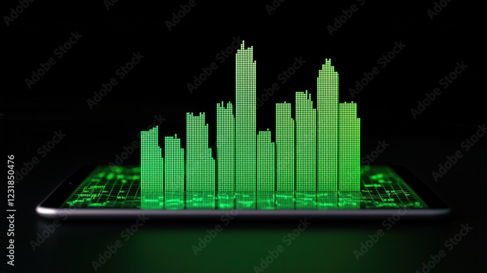 Aufkleber hand holographic bar stock business tablet concept. high tech trading concept with digital financial