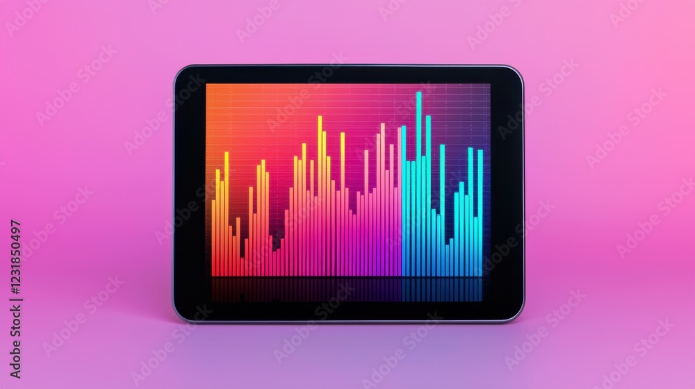 Poster hand holographic bar stock business tablet concept. high tech trading concept with digital financial