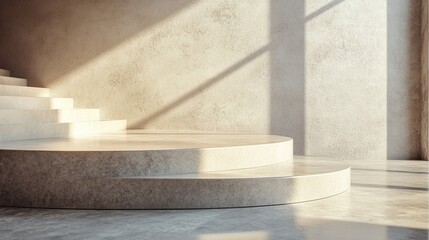 Minimalistic podium in a close-up view, featuring smooth textures and sleek design, ideal for modern product presentation