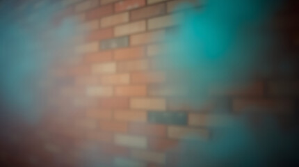 Obraz premium brick wall, blurred edges, teal glow, soft focus, abstract background, urban texture, moody lighting, depth of field, ethereal atmosphere, cinematic look, dream-like quality, minimalist composition 